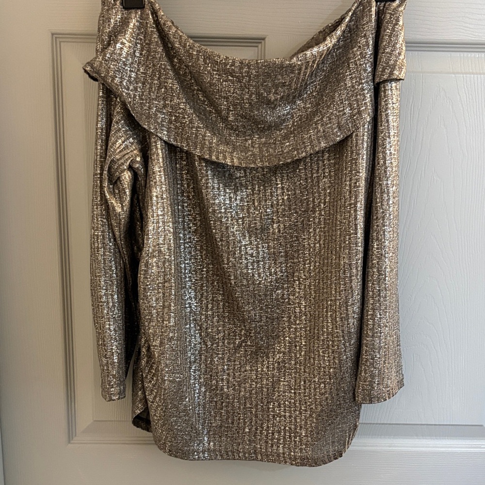 Lane Bryant Silver Metallic Ribbed Off-Shoulder Top